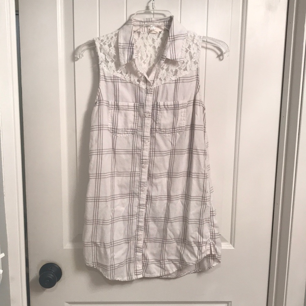 Button down lace accent top